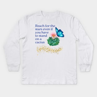 Reach for the stars - cactus design Kids Long Sleeve T-Shirt